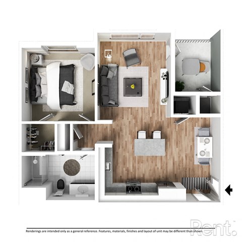 FP A1 with furniture at Westbury Apartments, Rancho Cucamonga, 91739